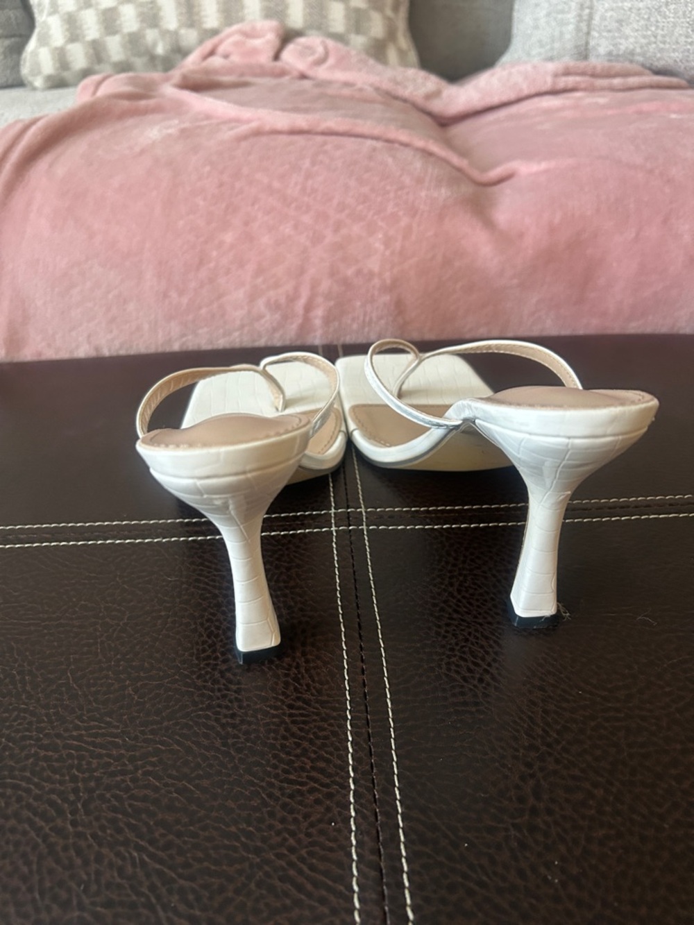 White Square-Toe Strappy Heeled Sandals - Women - Picture 2 of 2
